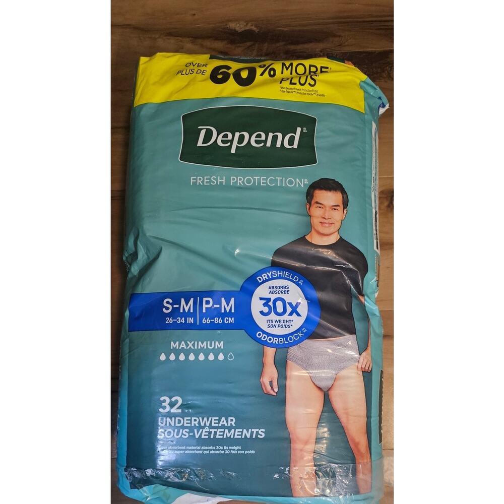 Depend Adult Incontinence Underwear for Men Maximum, Small/Med, Grey, 32